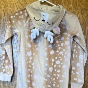 🦌 Kids 8/10 Fawn One-Piece Zip Pajamas with Hood